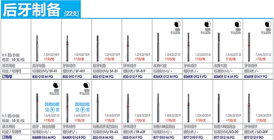德國(guó)奧一后牙制備修復(fù)車針